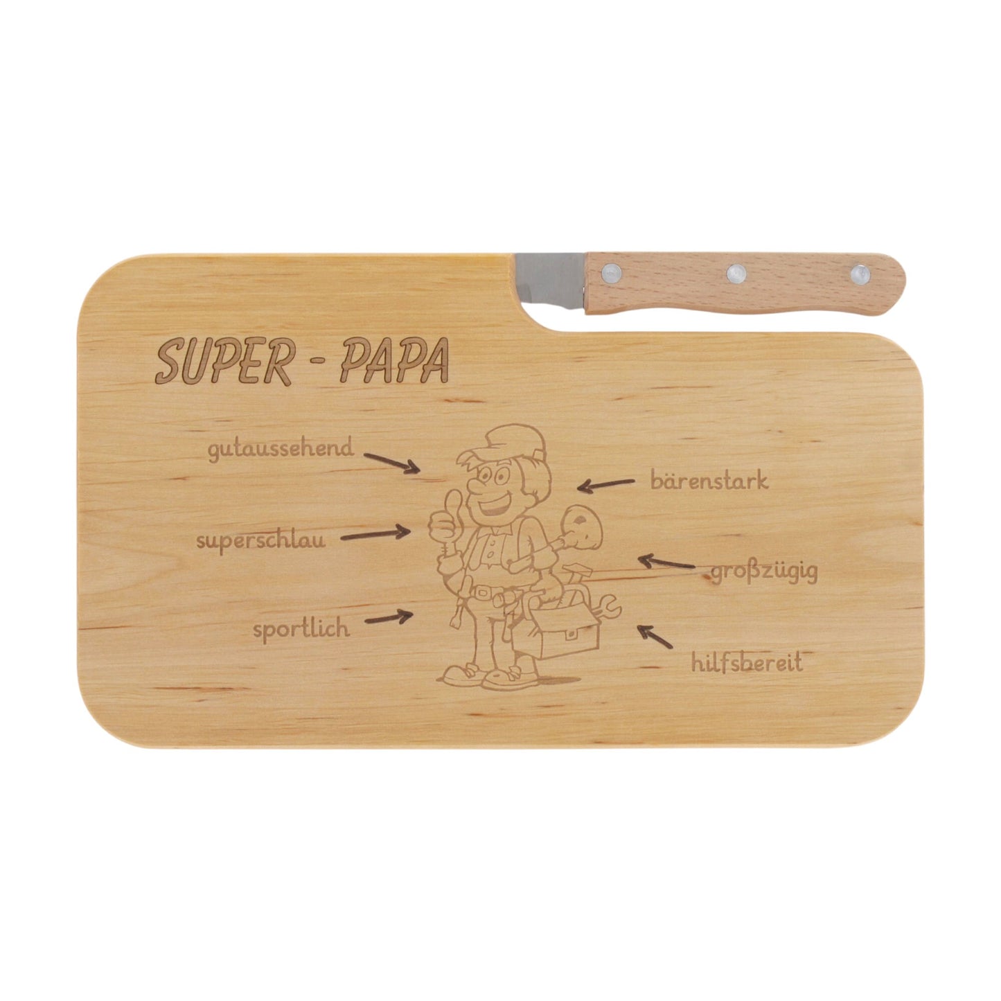 Brotzeitbrett Holz mit Gravur “Super-Papa” - Schneidebrett als Frühstücksbrettchen und Jausenbrett - Geschenke für Papa, Männer, Vatertag