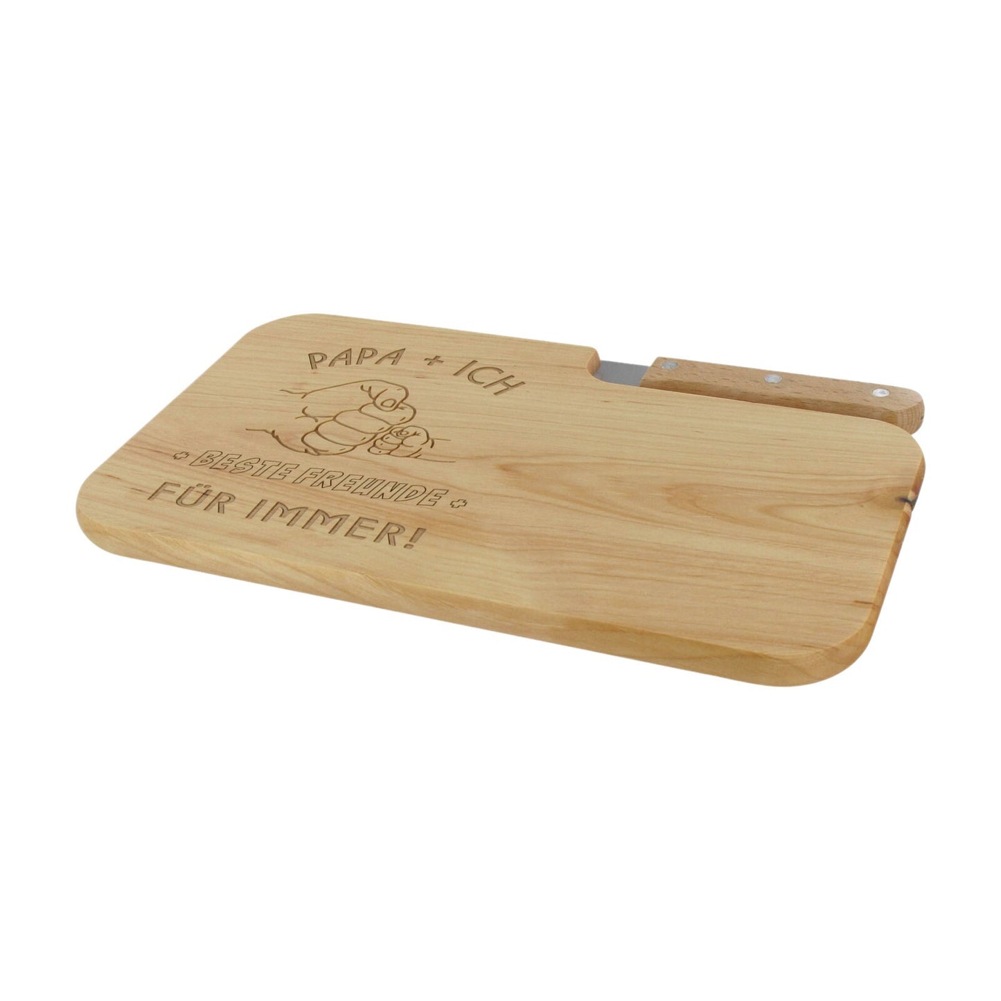 Brotzeitbrett Holz mit Gravur “Papa + Ich” & Messer - Schneidebrett Frühstücksbrettchen Jausenbrett - Geschenke für Papa, Männer, Vatertag
