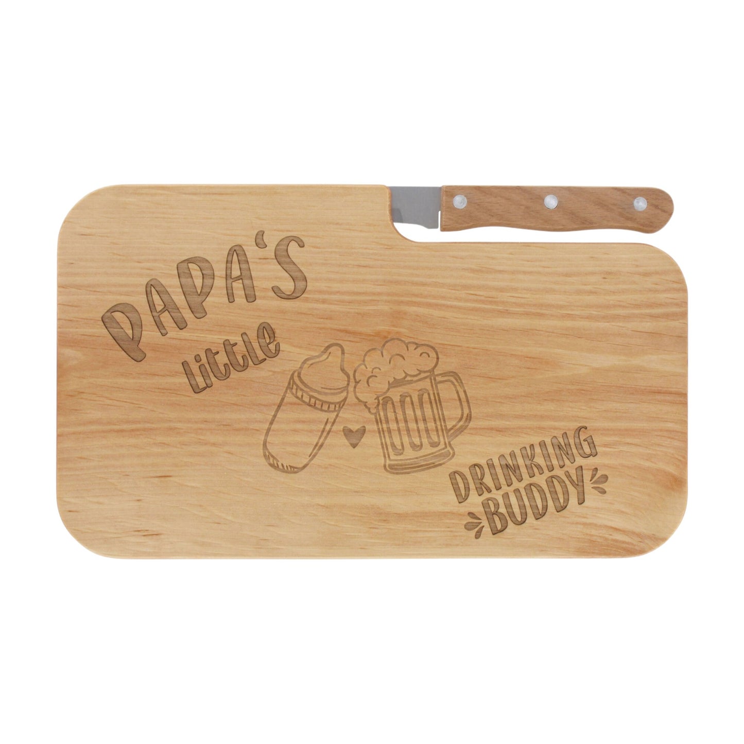 Brotzeitbrett Holz mit Gravur “Papa's little drinking buddy” - Schneidebrett Frühstücksbrettchen Jausenbrett - Geschenke für Papa, Vatertag