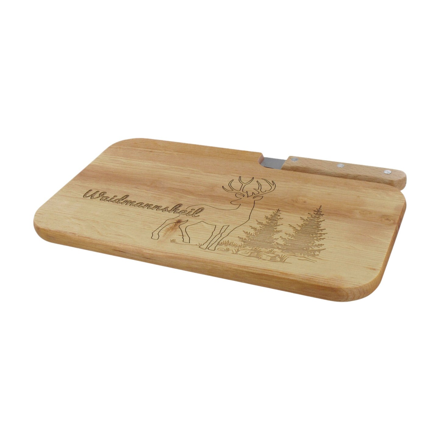 Messerbrett mit Gravur Waidmannsheil, Geschenk Männer, Schneidbrett Holz, Geschenkidee für Jäger, Brotzeitbrett mit Messer, Jausenbrett