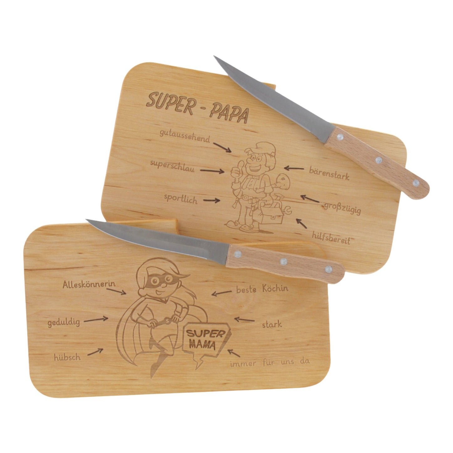 Brotzeitbrett Holz mit Gravur “Super-Papa” - Schneidebrett als Frühstücksbrettchen und Jausenbrett - Geschenke für Papa, Männer, Vatertag