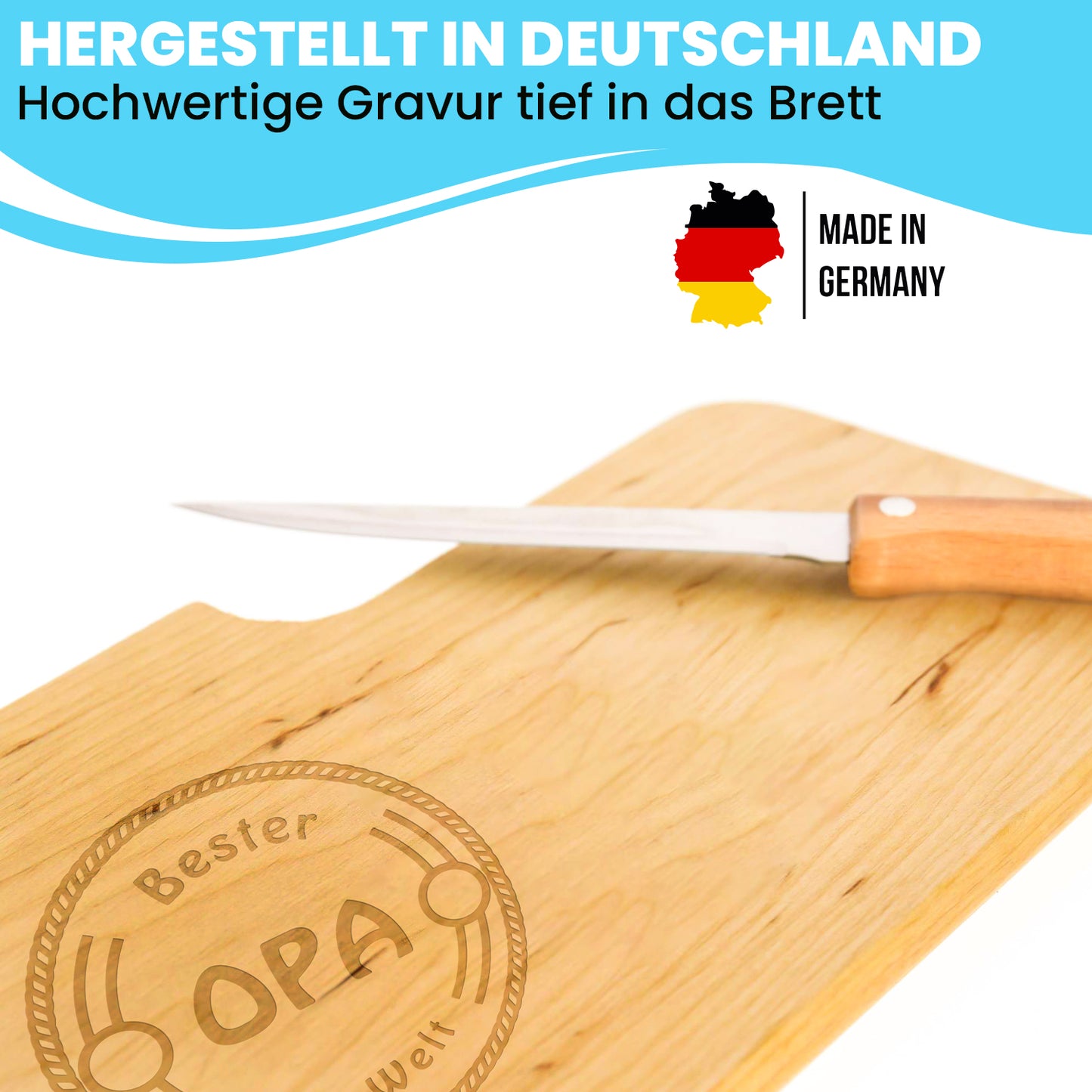 Schneidebrett inklusive Messer mit Gravur “Bester Opa der Welt"