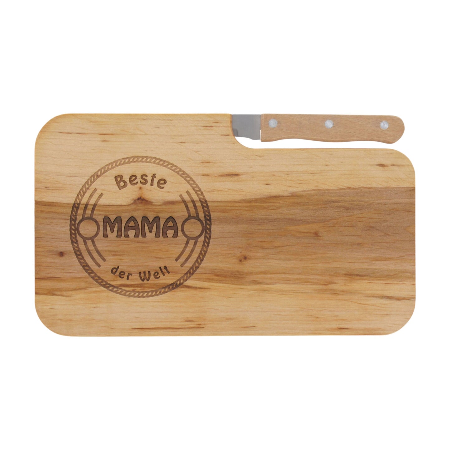 Messerbrett mit Gravur Beste Mama der Welt, Geschenk Frauen, Schneidbrett Holz, Geschenkidee für Mama, Brotzeitbrett mit Messer, Jausenbrett