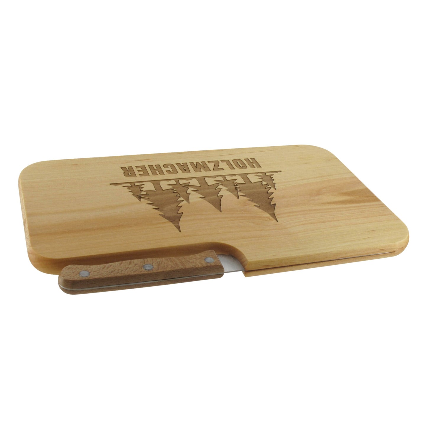 Messerbrett mit Gravur Holzmacher, Geschenk Männer, Schneidbrett Holz, Geschenkidee für Holzfäller, Brotzeitbrett mit Messer, Jausenbrett