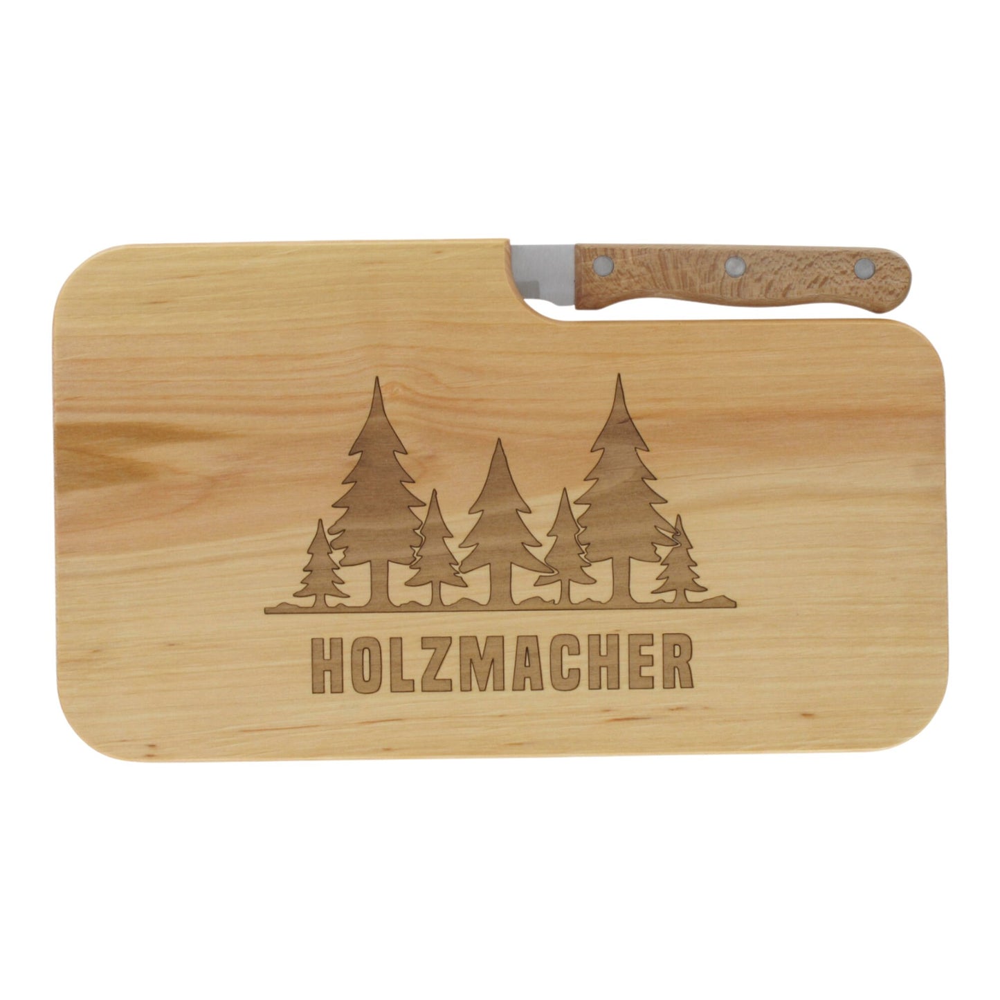 Messerbrett mit Gravur Holzmacher, Geschenk Männer, Schneidbrett Holz, Geschenkidee für Holzfäller, Brotzeitbrett mit Messer, Jausenbrett