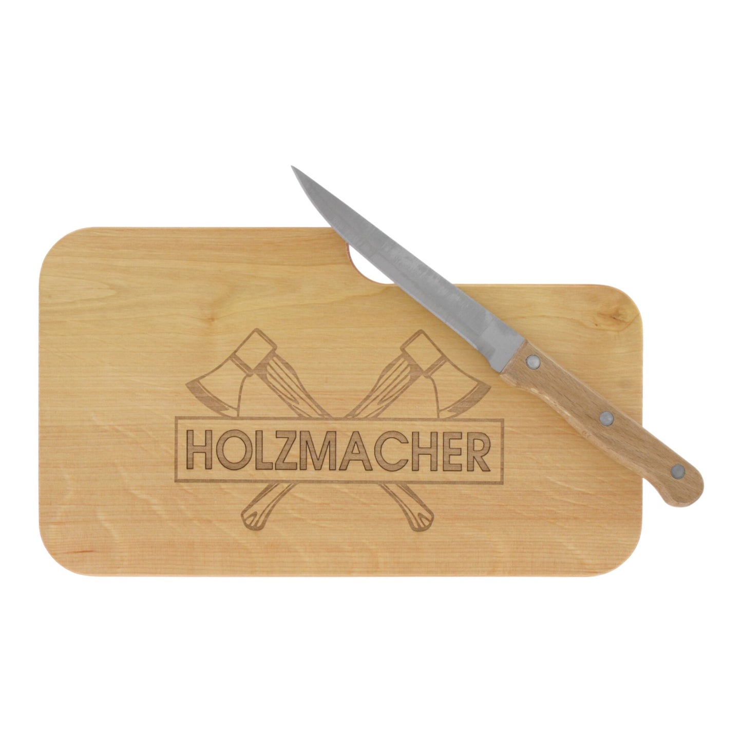 Messerbrett mit Gravur Holzmacher, Geschenk Männer, Schneidbrett Holz, Geschenkidee für Holzfäller, Brotzeitbrett mit Messer, Jausenbrett