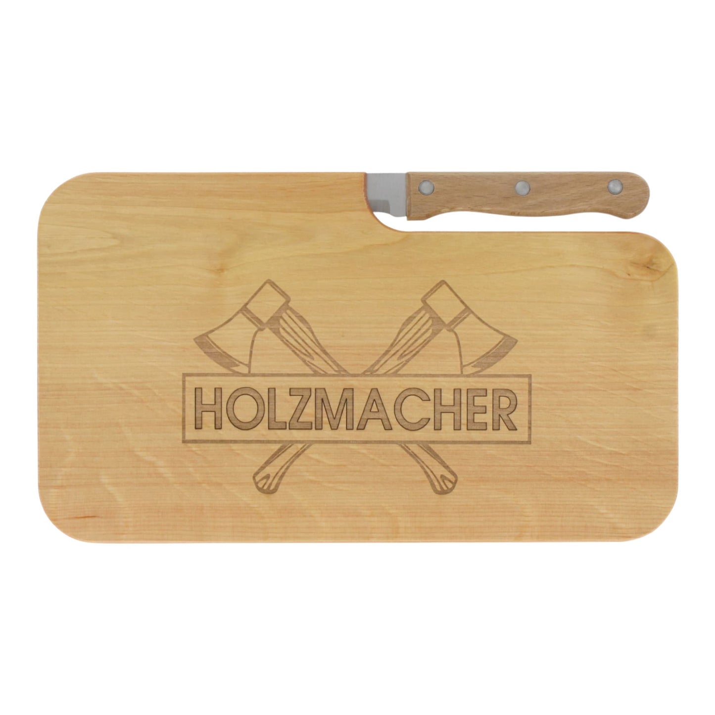 Messerbrett mit Gravur Holzmacher, Geschenk Männer, Schneidbrett Holz, Geschenkidee für Holzfäller, Brotzeitbrett mit Messer, Jausenbrett