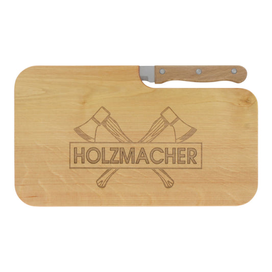 Messerbrett mit Gravur Holzmacher, Geschenk Männer, Schneidbrett Holz, Geschenkidee für Holzfäller, Brotzeitbrett mit Messer, Jausenbrett