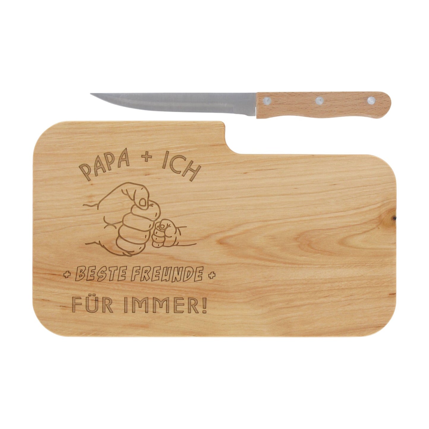 Brotzeitbrett Holz mit Gravur “Papa + Ich” & Messer - Schneidebrett Frühstücksbrettchen Jausenbrett - Geschenke für Papa, Männer, Vatertag