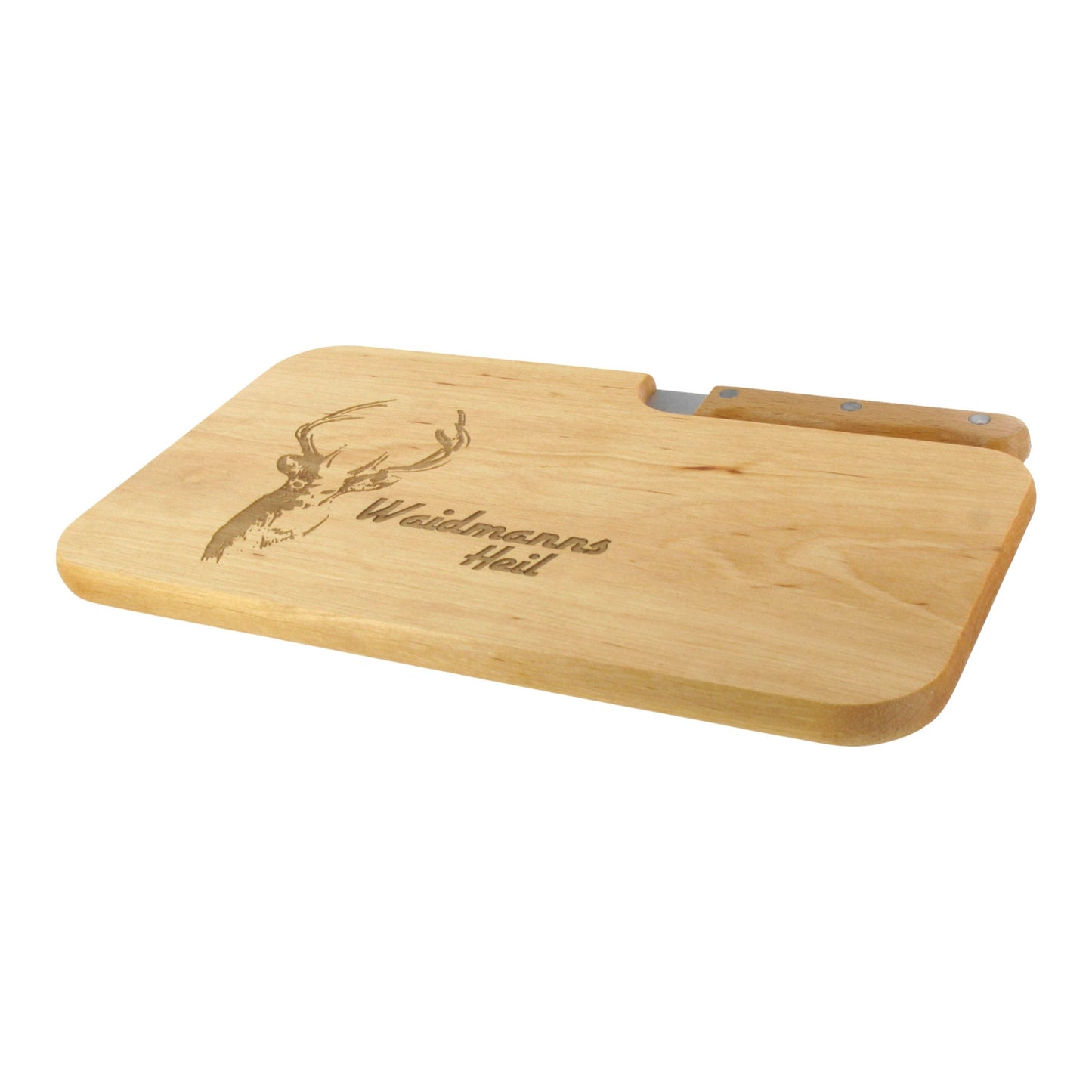 Messerbrett mit Gravur Waidmannsheil, Geschenk Männer, Schneidbrett Holz, Geschenkidee für Jäger, Brotzeitbrett mit Messer, Jausenbrett