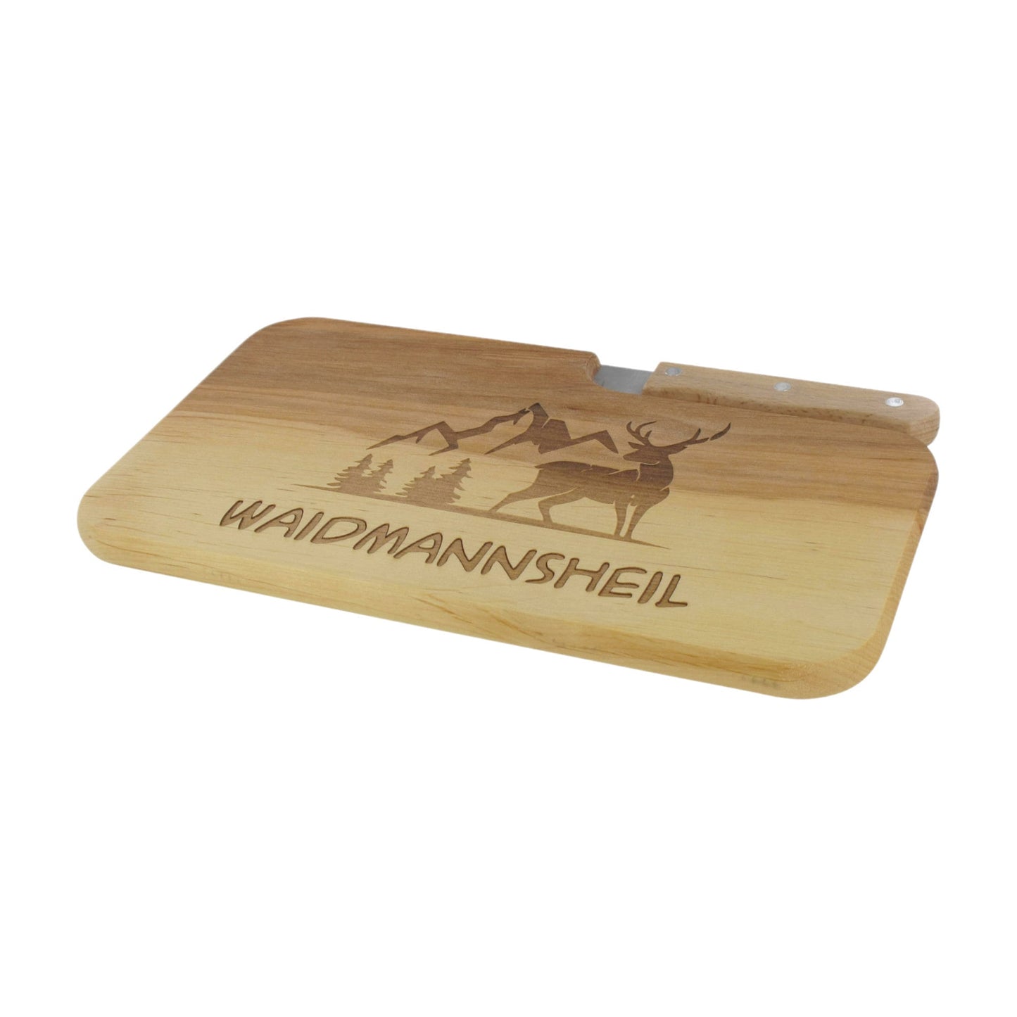 Messerbrett mit Gravur Waidmannsheil, Geschenk Männer, Schneidbrett Holz, Geschenkidee für Jäger, Brotzeitbrett mit Messer, Jausenbrett