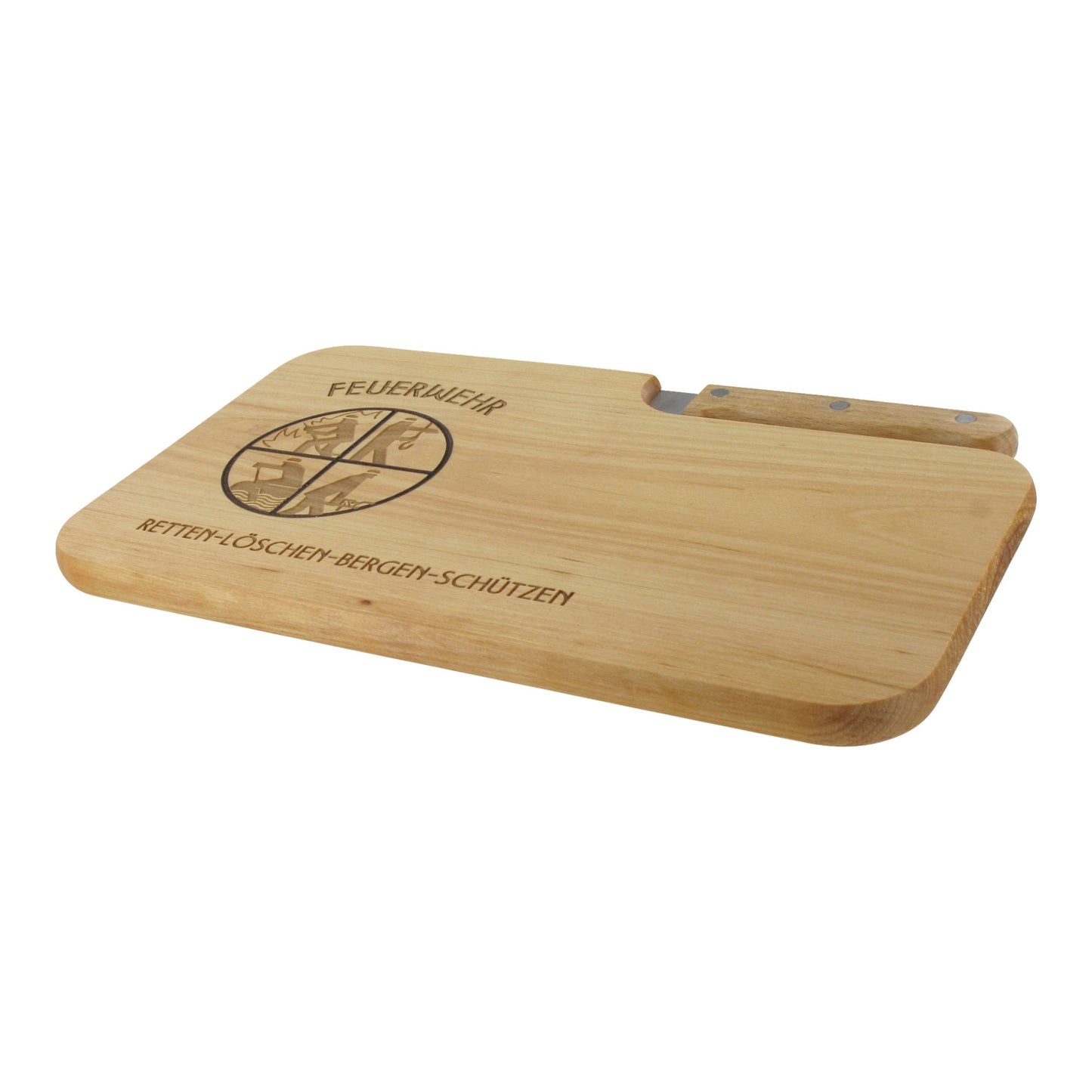 Messerbrett mit Gravur Feuerwehr, Geschenk Männer, Schneidbrett Holz, Geschenk Feuerwehr, Brotzeitbrett mit Messer, Jausenbrett