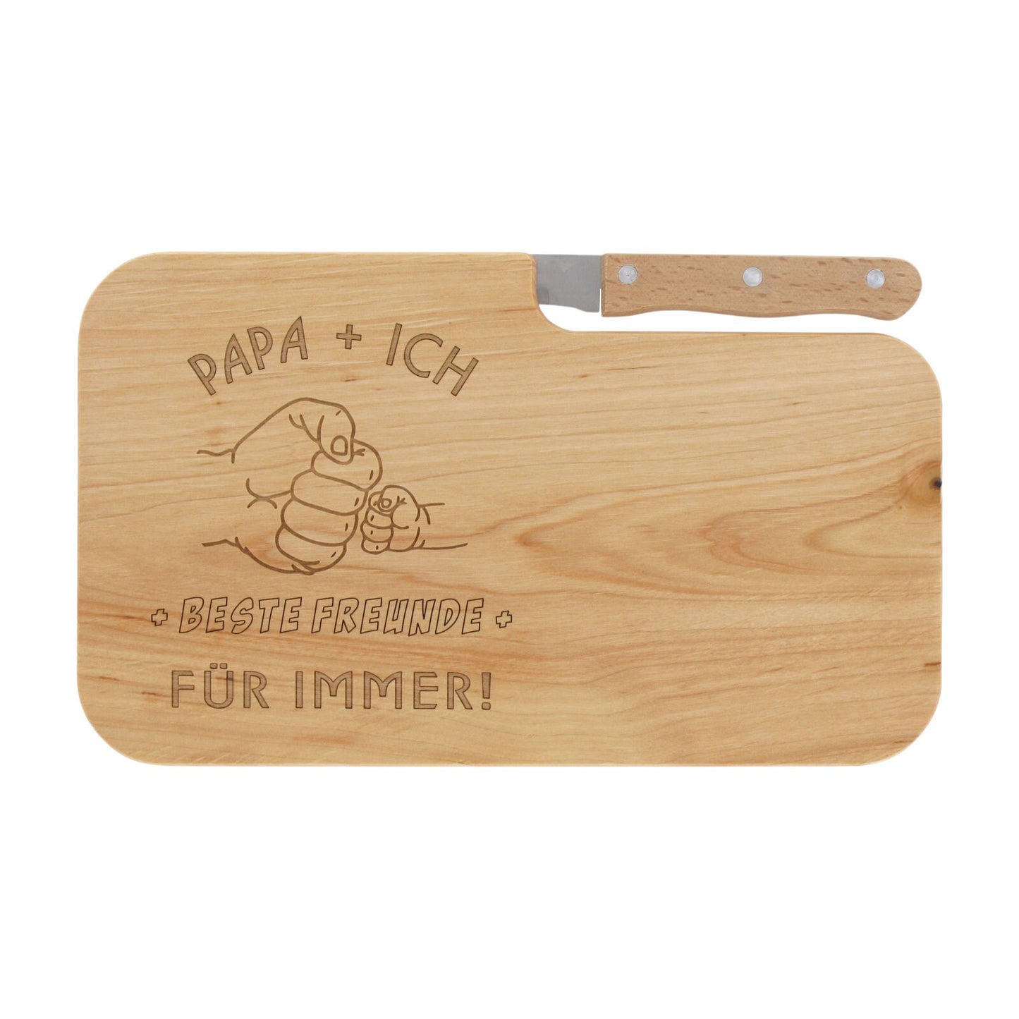 Brotzeitbrett Holz mit Gravur “Papa + Ich” & Messer - Schneidebrett Frühstücksbrettchen Jausenbrett - Geschenke für Papa, Männer, Vatertag