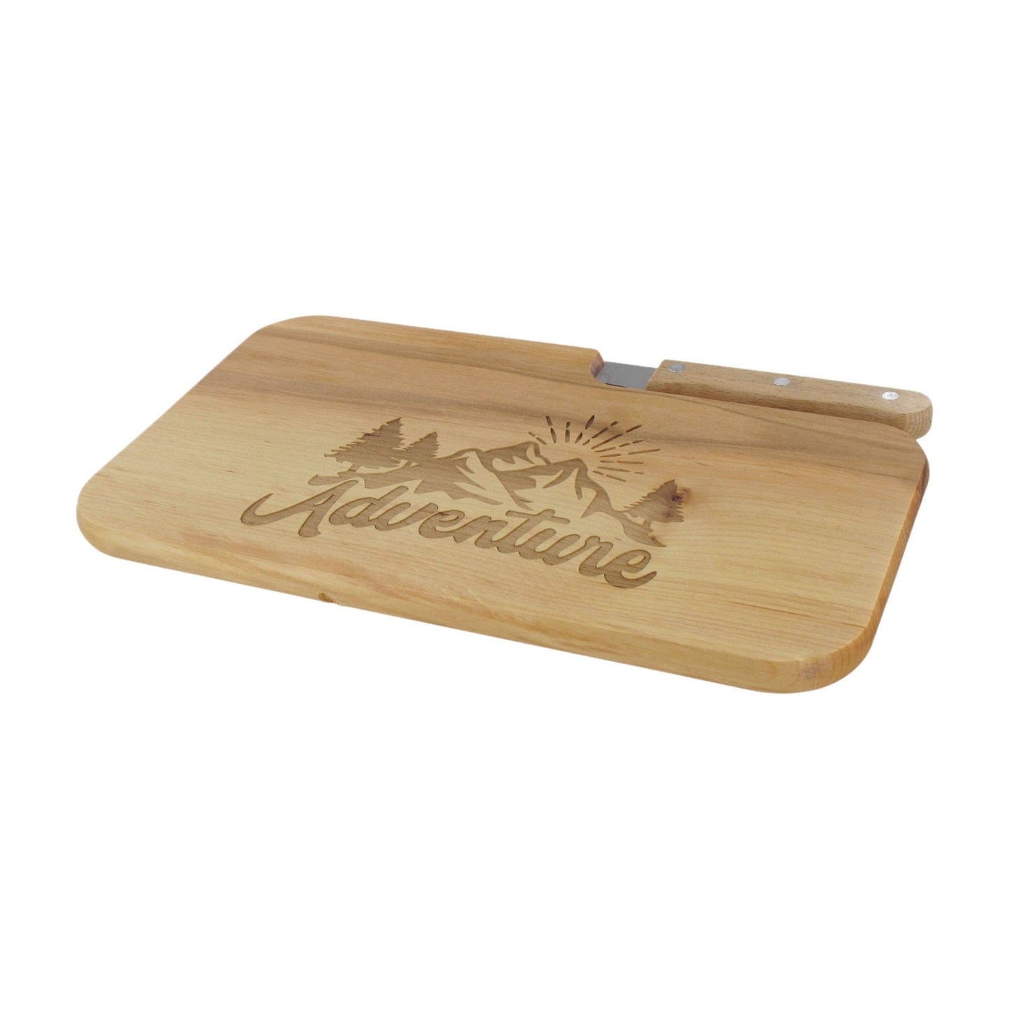 Messerbrett mit Gravur Adventure, Geschenk Wanderer, Schneidbrett Holz, Geschenkidee für Camper, Brotzeitbrett mit Messer, Jausenbrett