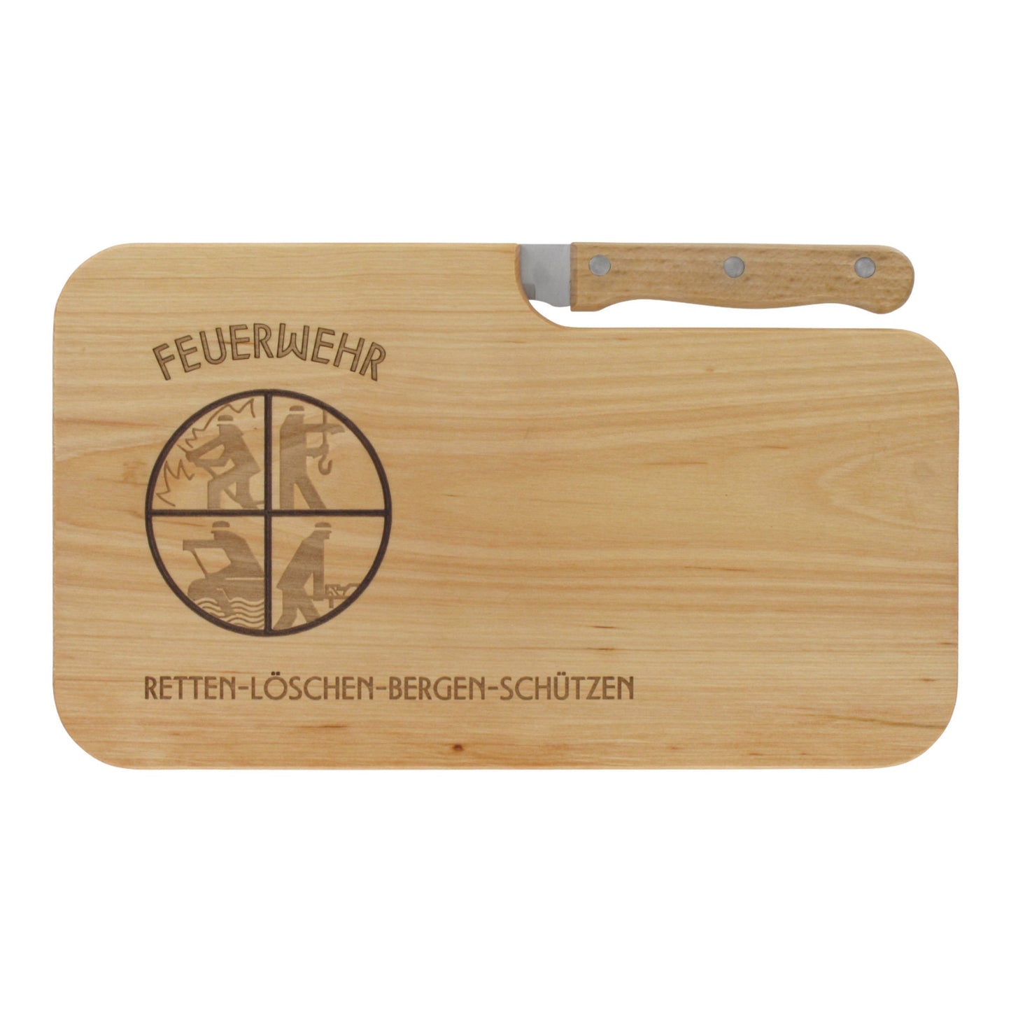 Messerbrett mit Gravur Feuerwehr, Geschenk Männer, Schneidbrett Holz, Geschenk Feuerwehr, Brotzeitbrett mit Messer, Jausenbrett